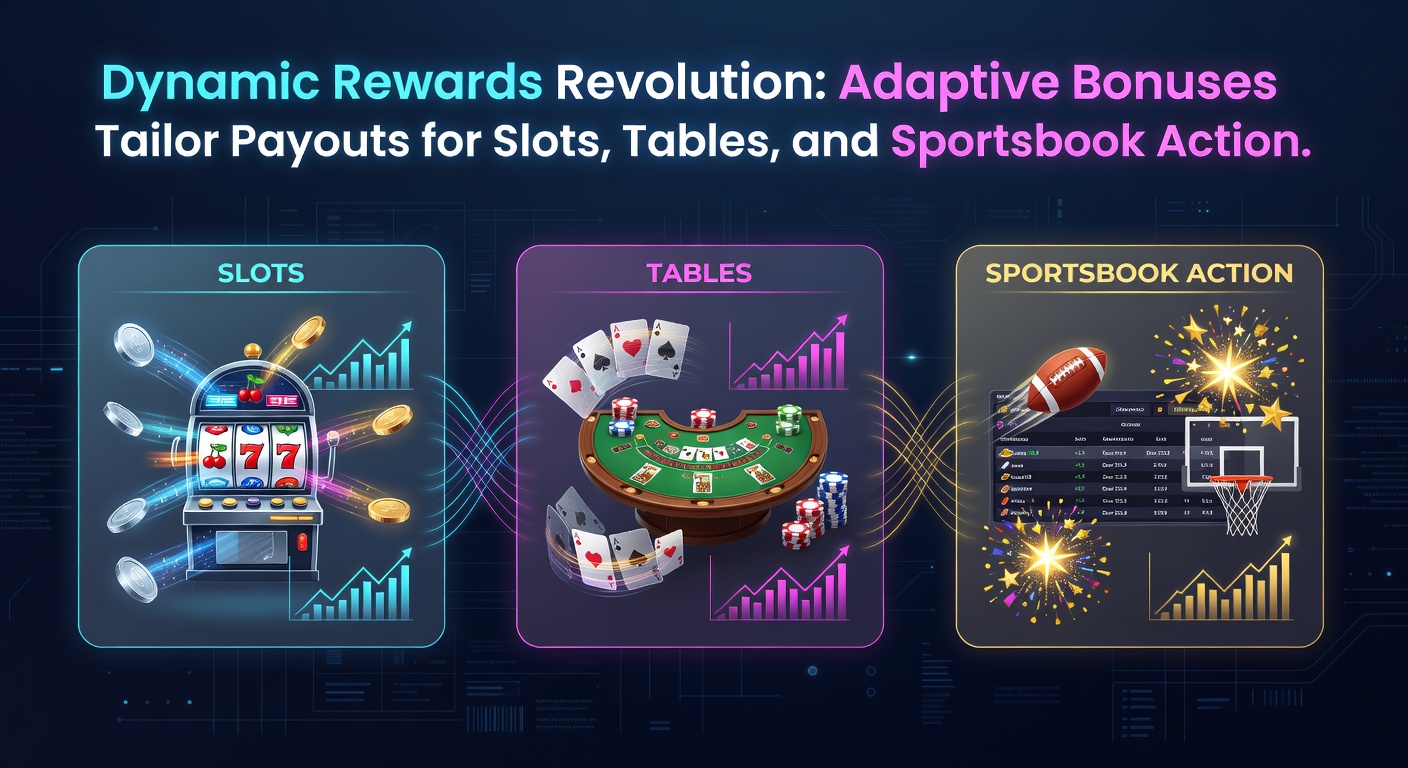 Digital interface showing adaptive bonus algorithms adjusting real-time rewards for slot spins, blackjack hands, and soccer bets