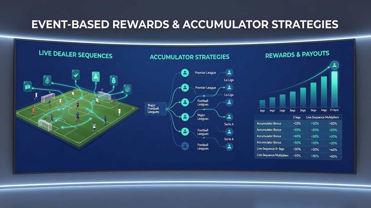 Accumulator strategies combined with live dealer event rewards in football betting