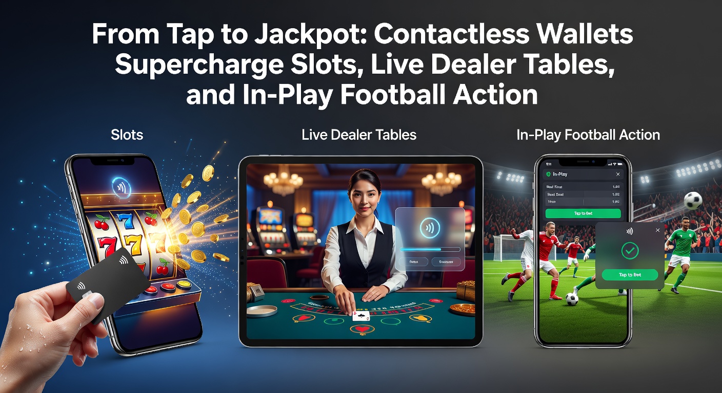 A smartphone displaying a contactless payment tap on a vibrant online casino interface with slots and live betting options