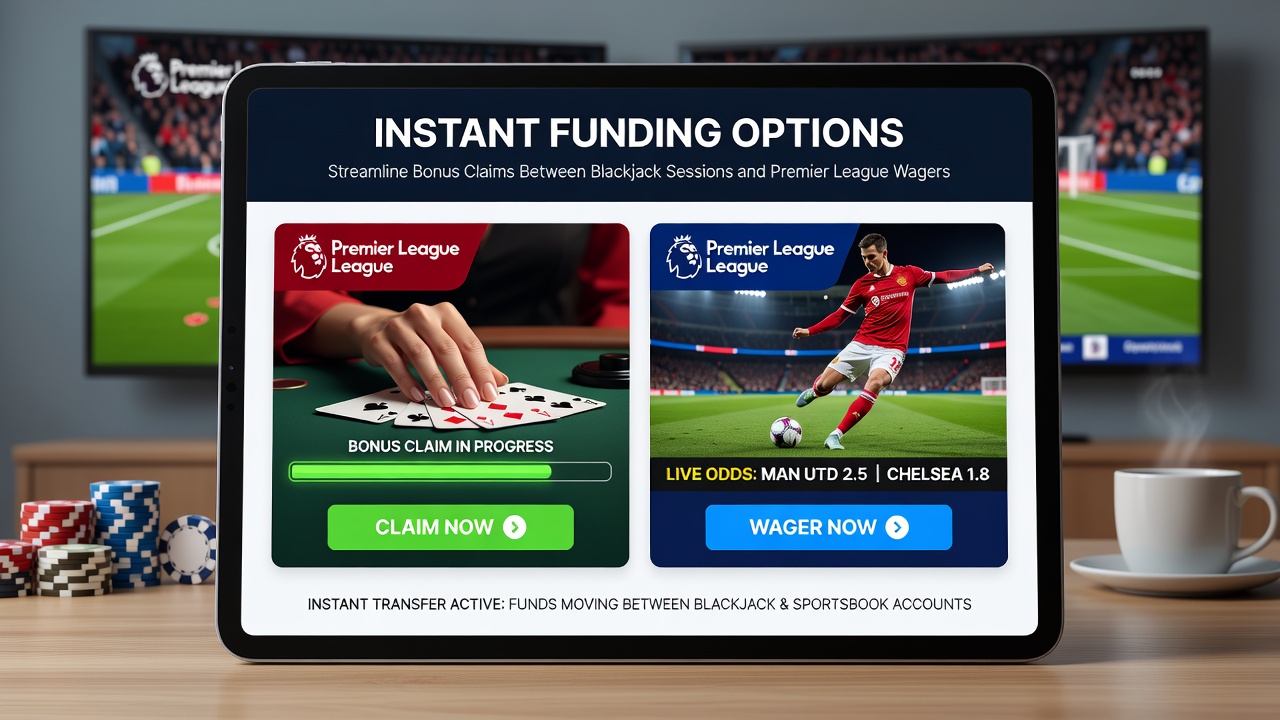 Comparison of funding methods showing seamless bonus use between table games and soccer wagers