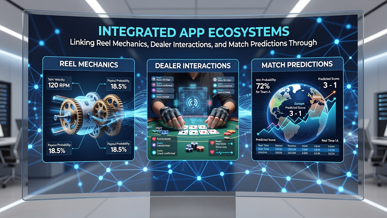 Digital wallet interface linking reel mechanics with dealer tables and sports predictions in one app view
