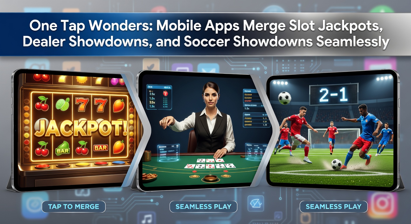 Mobile phone screen displaying integrated slots, live dealer table, and soccer betting odds in one app interface