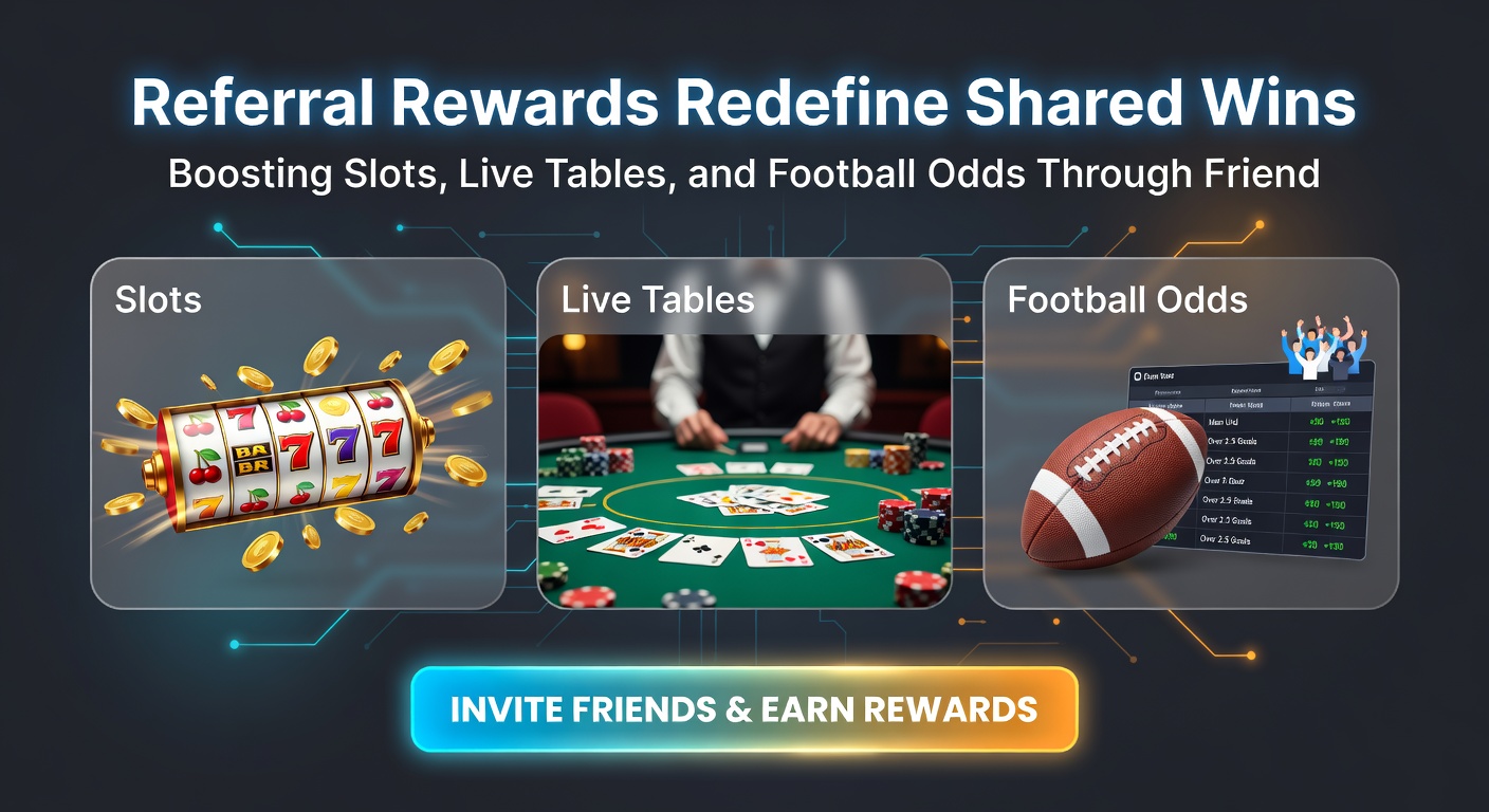 Group of friends celebrating a football bet win with referral bonus icons overlayed on a soccer pitch graphic