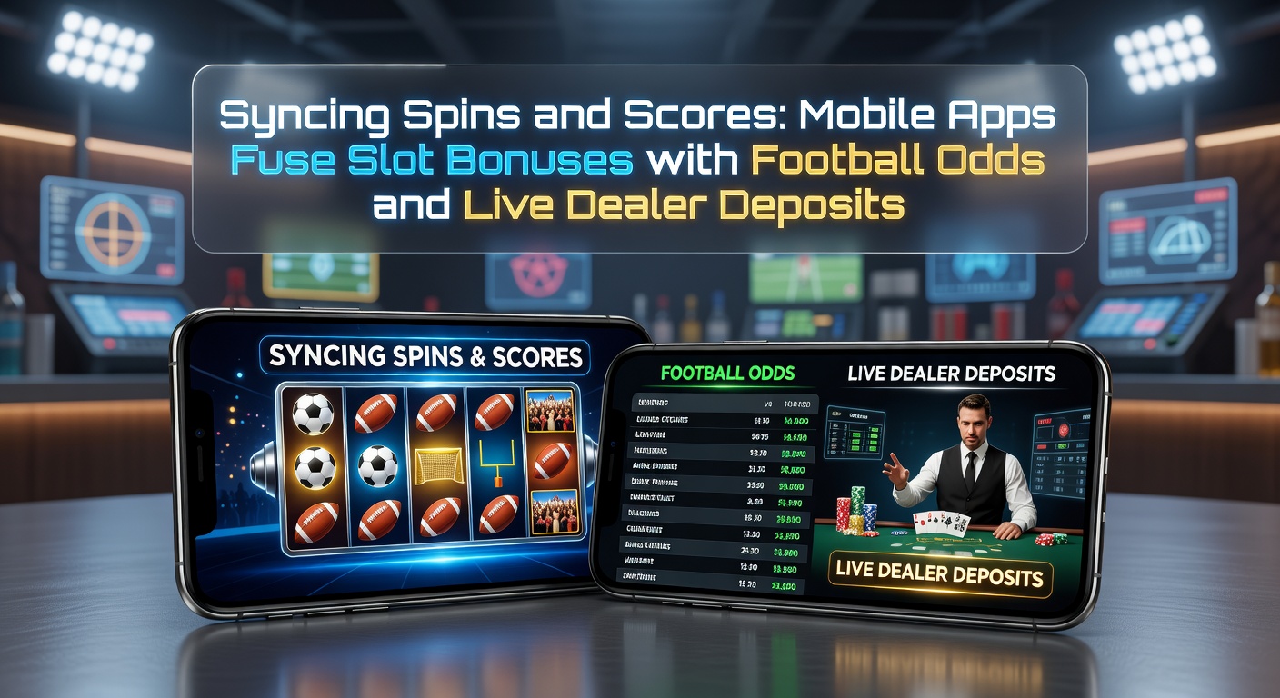 Mobile app interface showing slot reels spinning alongside live football odds and a live dealer table, with seamless deposit prompts
