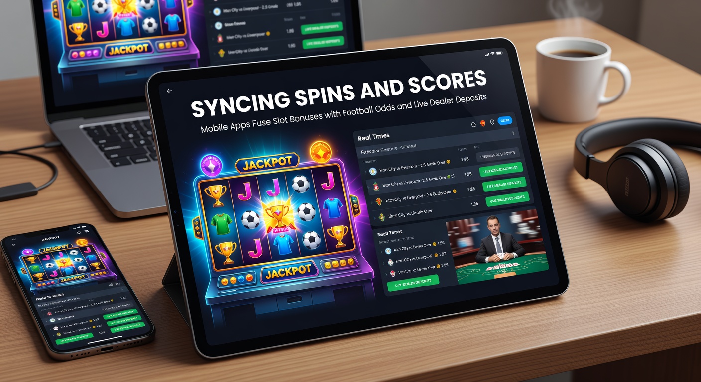 Screenshot of a live dealer blackjack table integrated with football live odds ticker and slot bonus popup on a mobile screen, deposit button glowing