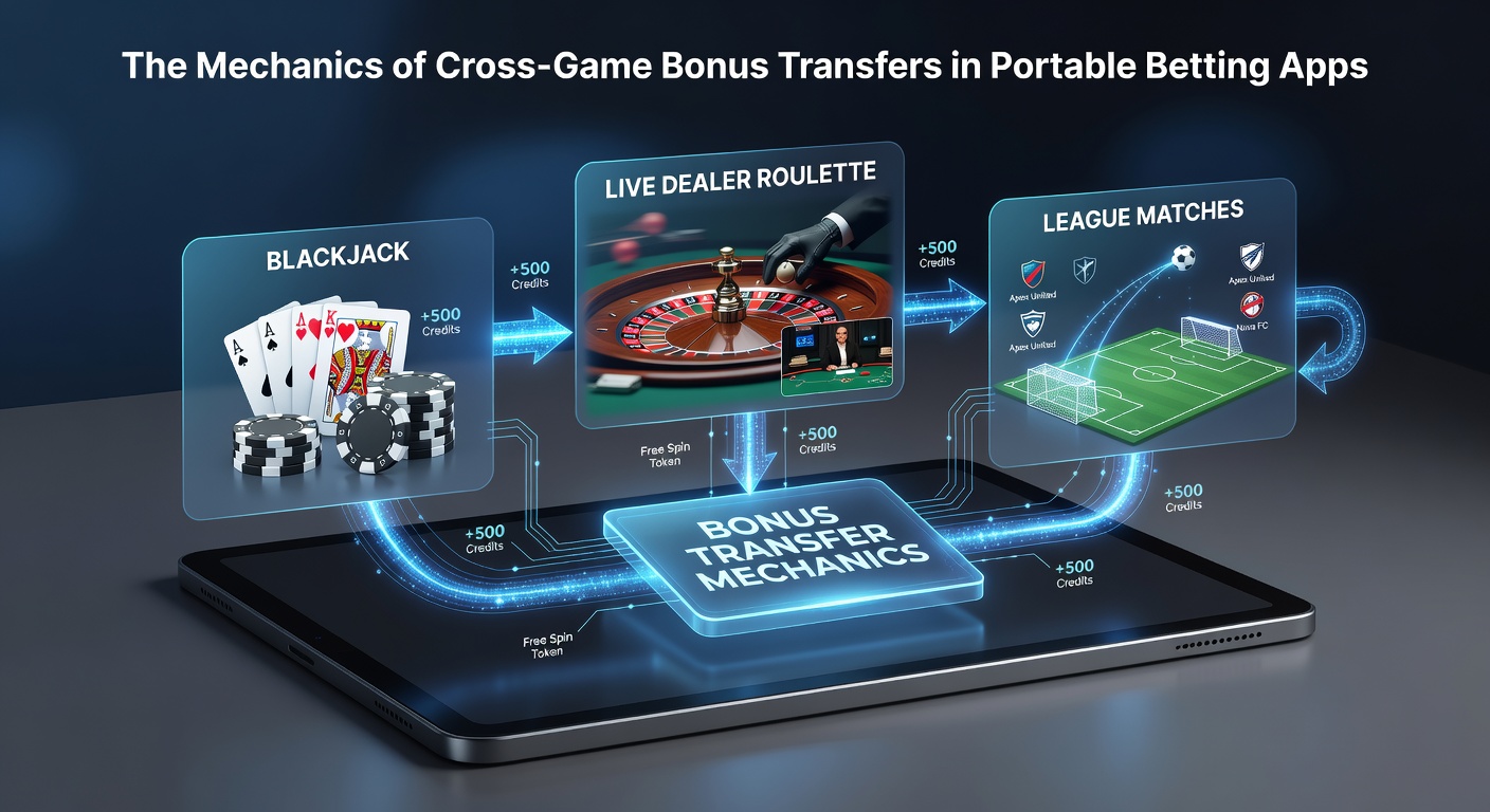 Mobile betting app interface showing bonus balance transfer options between blackjack, roulette, and soccer betting sections