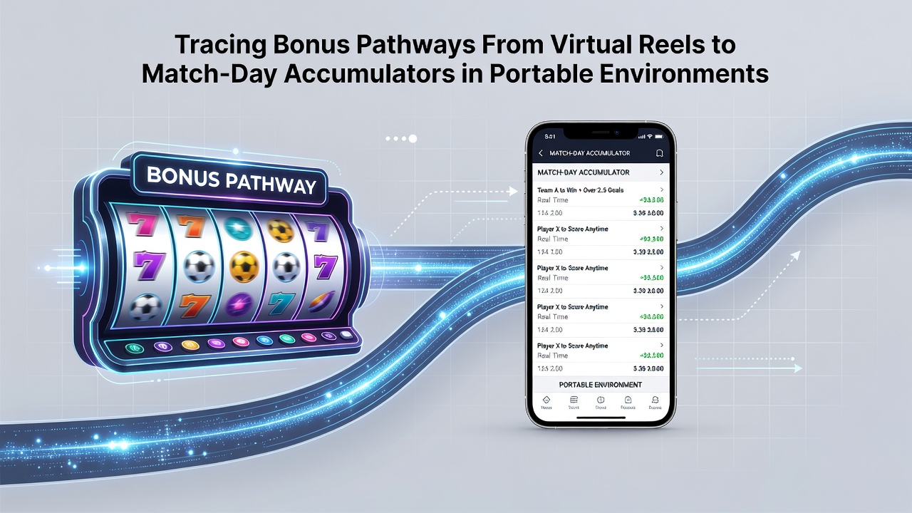 Portable device screen displaying accumulator bet builder with bonus balance indicators from prior slot sessions